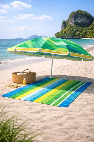 Quitasol De Playa Central Con Protección Uv, Diseño Multicolor Y 80cm De Ancho Veraniego