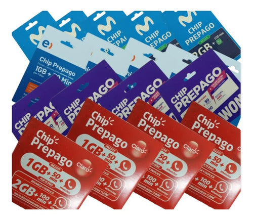 Pack Surtido 120 Chips Sim Prepago Entel Claro Wom Movistar 3 En 1