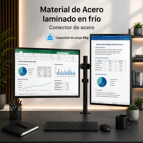Soporte Doble Articulado Para 2 Monitores Vesa 14 A 32 PuLG Negro