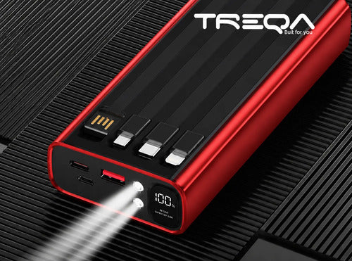 Powerbank 20000mah Carga Rápida Luz Led Cables Integrados