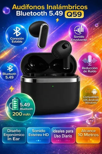 Audífonos Inalámbricos Diegmark Q-59 In-ear Con Bluetooth 5.49 Y Reducción De Ruido Negro