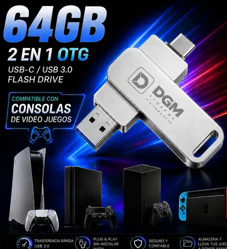 Pendrive Diegmark 64gb Usb C Y Usb A 3.0 Para Smartphone, Tablet Y Pc Plateado Otg