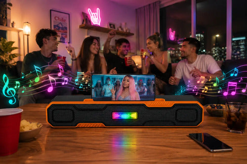 Barra De Sonido Bluetooth 10w Recargable 1200mah Stereo Naranja/negro