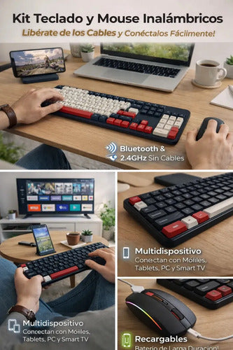Kit Teclado Y Mouse Gamer Inalámbrico Para Pc, Celular Y Tablet Rojo Negro