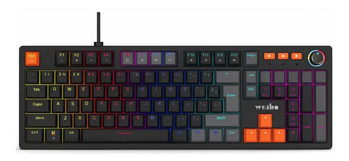 Teclado Mecánico Rgb Weibo Wb555 Red Axis Usb-c Reposamuñecas Ergonómico Negro Español Latinoamericano