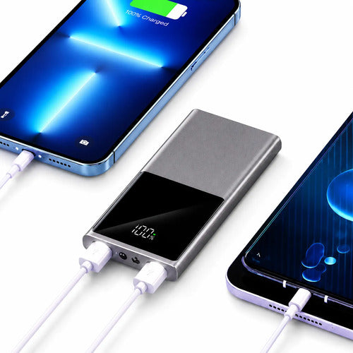 Powerbank 30000mah 66w Pantalla Digital 2 Usb Lampara Led Gris