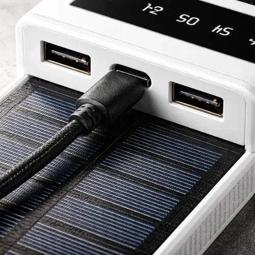 Powerbank Solar Portátil 30000mah Doble Usb Luz Led Blanco