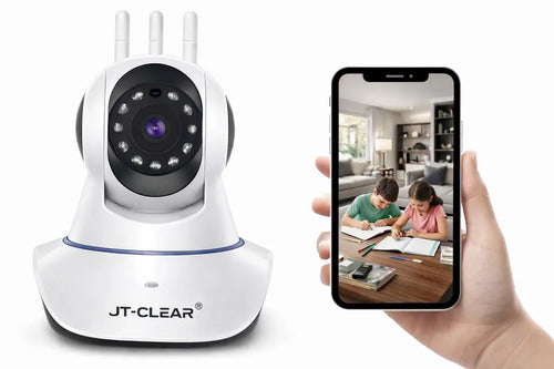 Cámara De Seguridad Wifi Jt-clear Hd Para Hogar Con Cabezal Giratorio Y Visión Nocturna Blanco