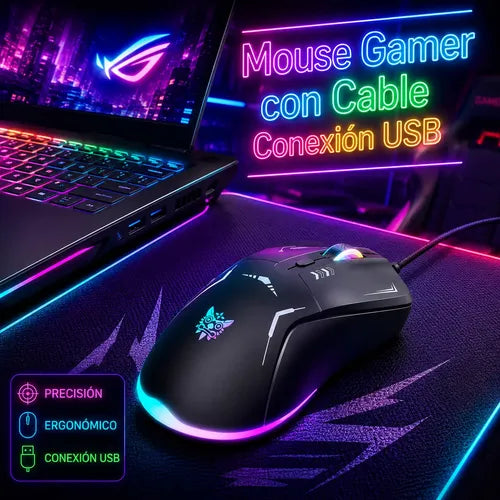 Mouse Gaming Rgb Con Cable Usb 3600 Dpi Alta Precisión Negro