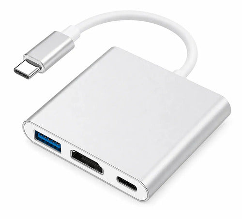 Adaptador Usb C A Hdmi 4k Y Usb 3.0 Para Carga Rápida De Notebook Y Tablet Plateado