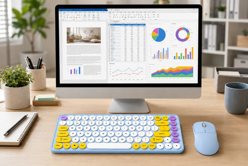 Kit Teclado Y Mouse Inalámbricos Teclas Redondas Silencioso