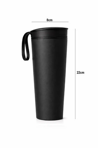 Vaso Térmico Mug Antiderrames De 540 Ml - Portátil - 22cm - Doble Pared - Libre De Bpa - Ideal Para Paseos, Oficina, Auto Y Hogar -negro Liso