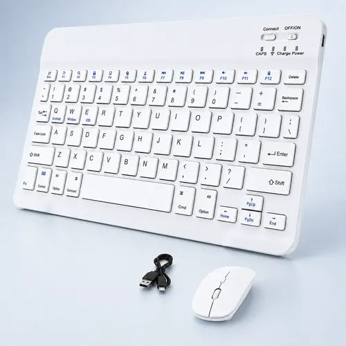Kit Teclado Y Mouse Bluetooth Para Pc Tablet Y Celular Blanco