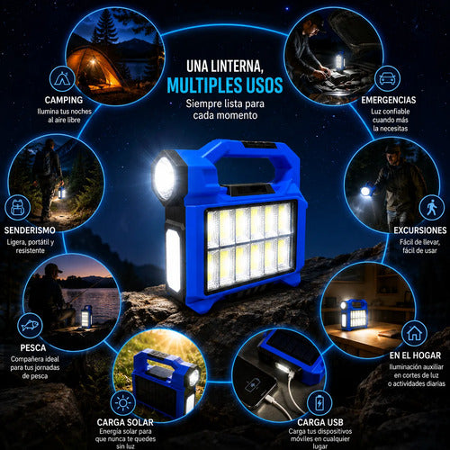 Linterna Led Solar Recargable 30w Con Luz Frontal Y Lateral