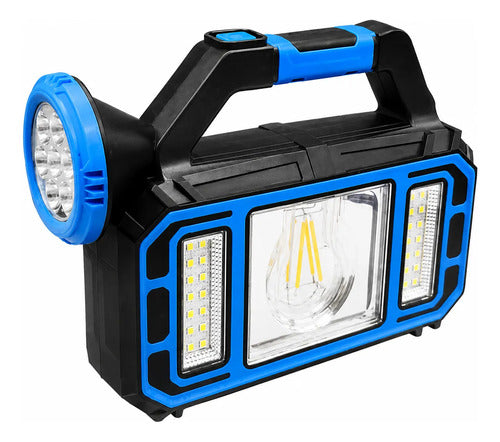 Linterna Solar Multifunción Portátil Luz Led Recargable Usb Blanca/ Amarilla Azul Negro