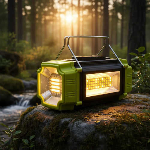 Linterna Led Multifunción Recargable Solar + Usb + Powerbank Verde