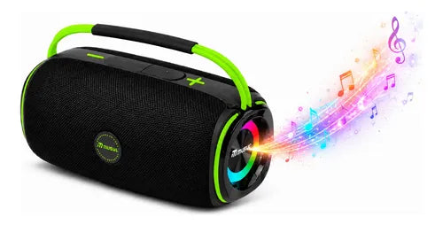 Parlante Bluetooth 10w Luces Rgb Recargable Radio Fm Tws Negro/verde