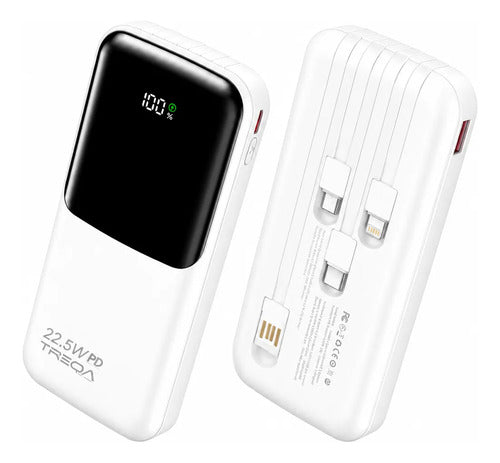 Power Bank Carga Rápida 10000mah 22.5w Pd 4 Cables Integrado Blanco