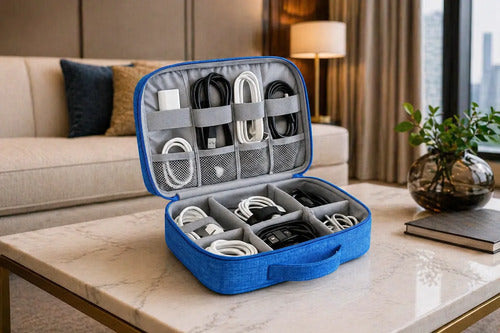 Bolso Organizador Viaje Para Cables Electrónicos Accesorios Azul