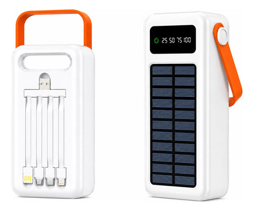 Power Bank Solar 40000mah Con Linterna Led Cables Integrados Blanco