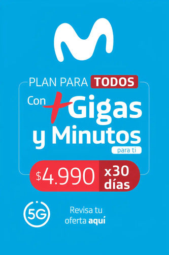 Chip Movistar Prepago 5g Plan 30 Días 40gb Y 500 Minutos 3 En 1