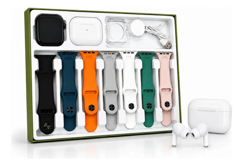 Kit Smartwatch Bluetooth 7 Correas + Audífonos Inalámbricos Negro Sport 7 Colores Intercambiables