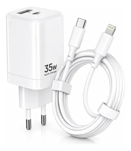 Cargador Para iPhone 35w 8 X Xr 11 12 13 14 Pro Max Color Blanco Con Cable Alta Velocidad Carga Rápida Milk White