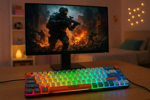 Teclado Gamer Weibo Wb333 Mini Rgb Iluminación Multiefecto Usb-c Compacto Negro Español Latinoamericano