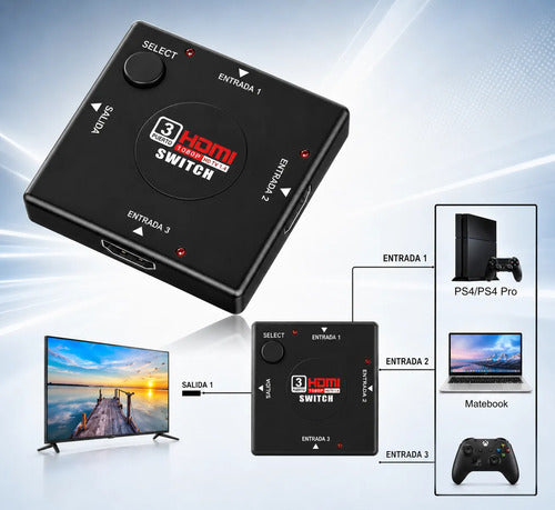 Switch Hdmi 3 Entradas Full Hd Para Consolas Pc Tv Proyector