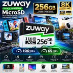 Tarjeta De Memoria Microsd Zuway 256gb Clase 10 U3 A1 Alta Velocidad 100mb/s Premium Compatible Con Nintendo Swicht 1, Video 8k, Celulares, Tablets, Cámaras De Seguridad Y Deportivas, Uso Profesional