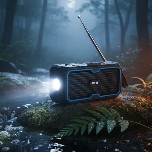 Parlante Portátil Solar 5w Radio Fm Linterna Led Recargable