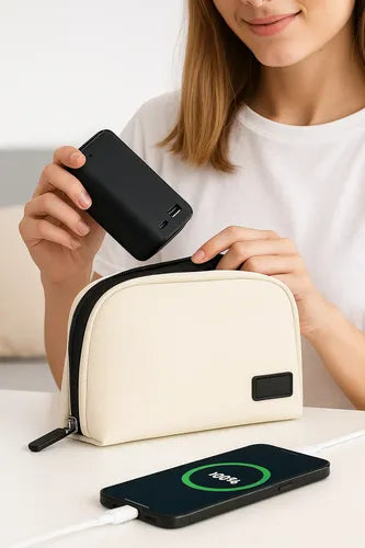 Kit Cargador Rápido 20w Para iPhone Con Bolso Organizador Blanco/beige