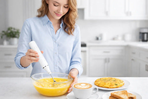 Batidor Recargable Para Café Y Huevos 2 En 1 Espumador Blanco