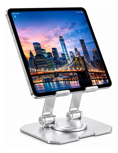 Soporte Metálico Ajustable Plegable Para Tablet Y Celular Plateado