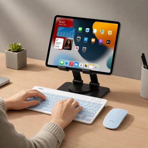 Kit Teclado Mouse Bluetooth Soporte Metal 360° Para Tablet