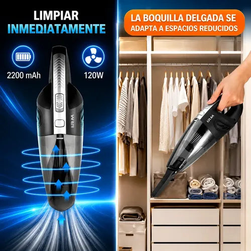 Aspiradora De Mano Inalámbrica 120w Para Auto Hogar Recargab Negro