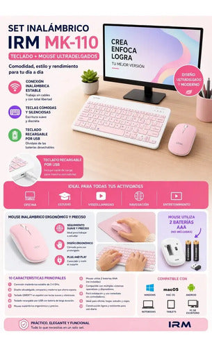 Mini Teclado Y Mouse Irm Inalámbrico Qwerty Español Mk-110 Rosa