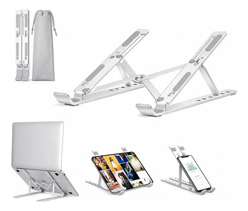 Soporte Plegable Para Laptop Diegmark Hc1532, De Aluminio Ajustable Con 7 Posiciones Plateado