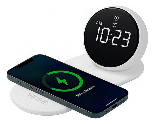 Reloj Despertador Digital Diegmark Con Carga Inalámbrica Y Altavoz Bluetooth Para iPhone Y Android Blanco