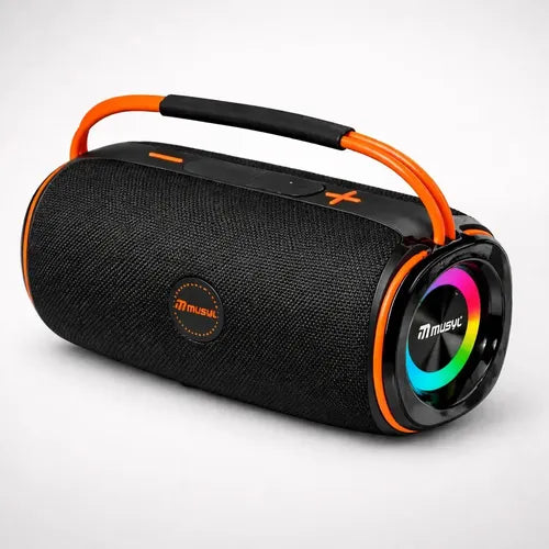 Parlante Portátil Musyl Em-5 Bluetooth Con Luces Led, Radio Fm Y Batería De 7h Negro