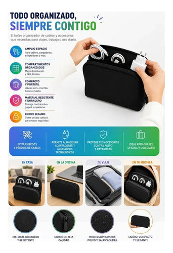 Kit Powerbank 30000mah Carga Rápida + Bolso Organizador Blanco/negro