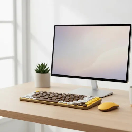 Kit Teclado Y Mouse Inalámbricos Teclas Redondas Silencioso Amarillo / Negro Amarillo