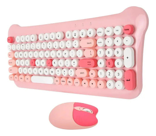 Kit Teclado Y Mouse Gamer Inalámbrico Retro Salmón Con Rgb Para Pc Y Laptop