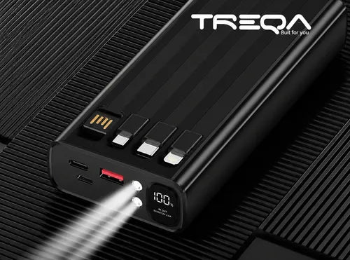 Powerbank 20000mah Carga Rápida Luz Led Cables Integrados