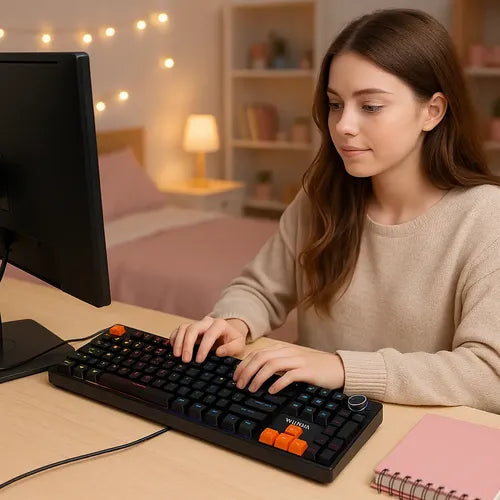 Teclado Mecánico Rgb Weibo Wb555 Red Axis Usb-c Reposamuñecas Ergonómico Negro Español Latinoamericano