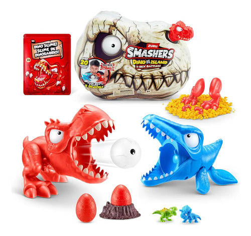 Playset Smashers Zuru Dino Island T- Rex Battles +20 Sorpresas Cabeza De Dinosaurio Rojo Verde