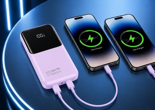 Power Bank Carga Rápida 10000mah 22.5w Pd 4 Cables Integrado Lila