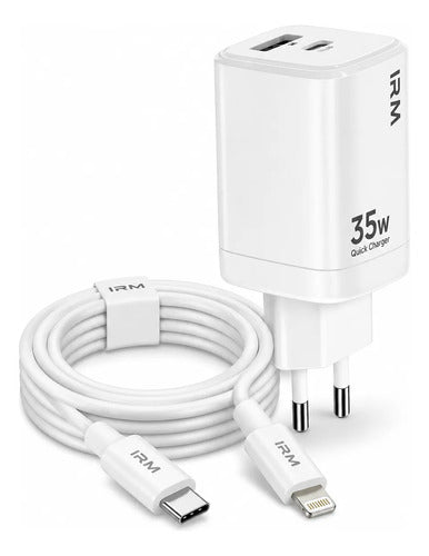 Kit Cargador Rápido 35w Para iPhone + Bolso Organizador Blanco/negro