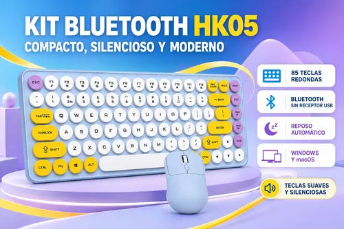 Kit Teclado Y Mouse Inalámbricos Teclas Redondas Silencioso