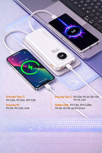 Powerbank 10000mah 22.5w Con Cables Compatible Con iPhone Blanco